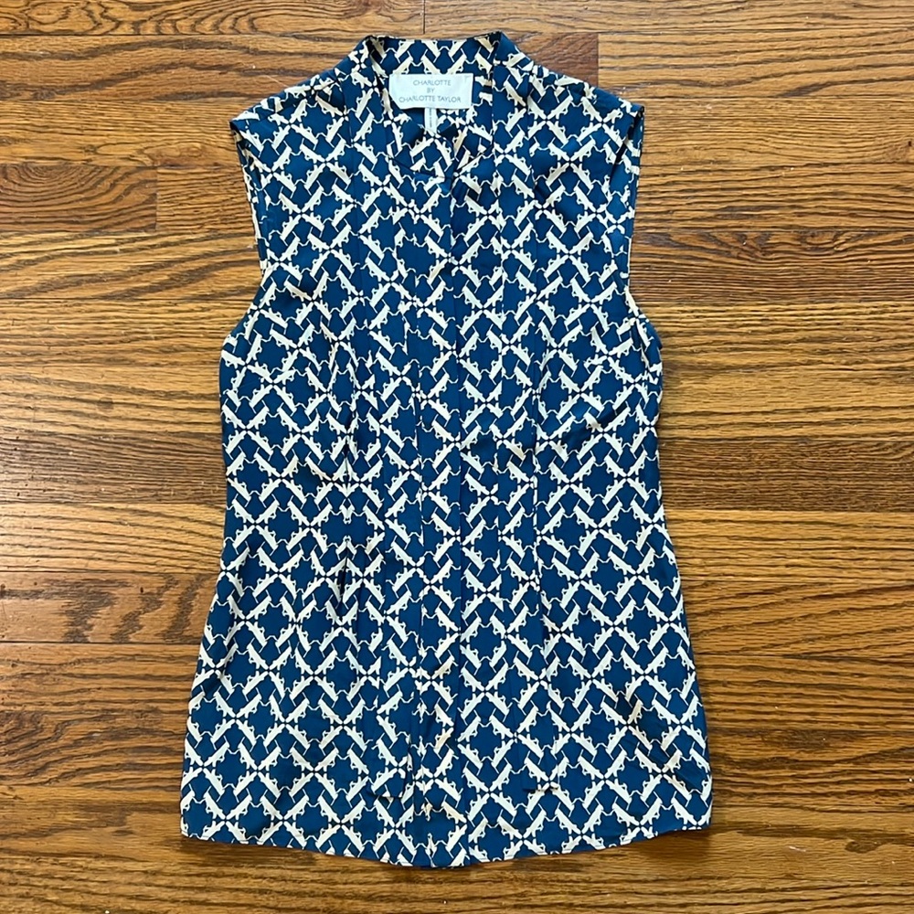 SOLD Charlotte by Charlotte Taylor Blue Grasshopper Silk Blouse